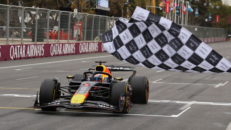 Red Bull driver Max Verstappen of the Netherlands the Azerbaijan Formula One Grand Prix in Baku, Azerbaijan, Sunday, Sept. 21, 2025. (AP Photo/Lisi Niesner, Pool)