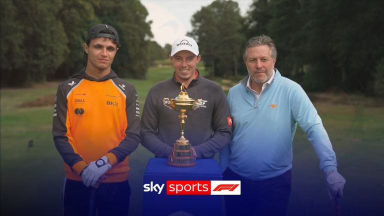 McLaren's Zak Brown and Lando Norris engaged in a game of golf, with Matt Fitzpatrick on hand to provide advice, ahead of the upcoming Ryder Cup.