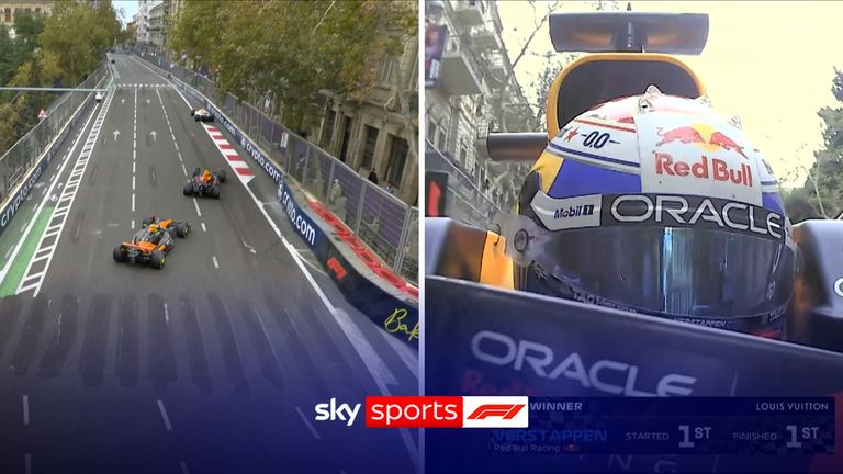 Title challenger Lando Norris failed to overtake Yuki Tsunoda on the final lap as Max Verstappen eased to victory at the Azerbaijan Grand Prix.