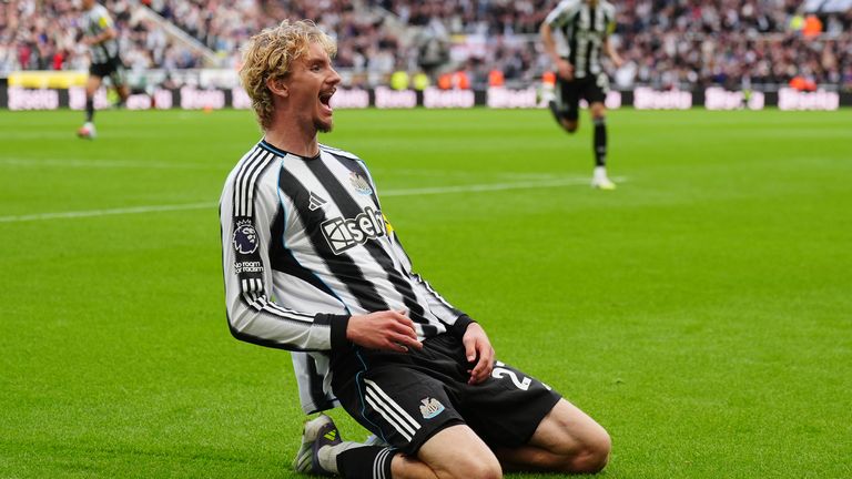 Nick Woltemade celebrates his goal against Wolves