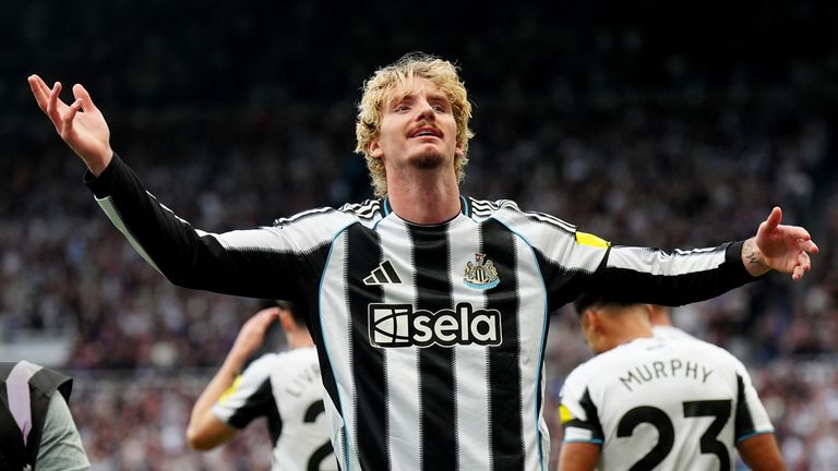 Newcastle United's Nick Woltemade celebrates scoring their opener