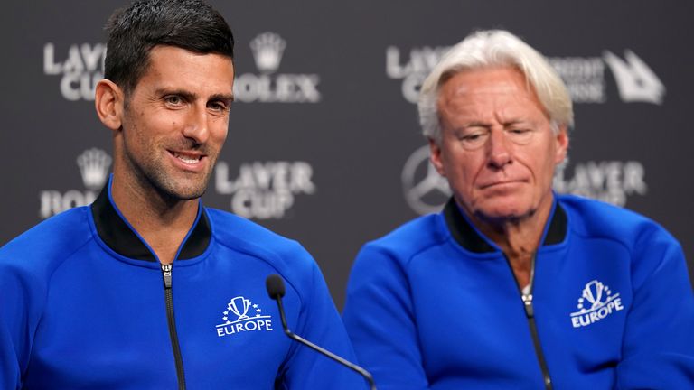 Novak Djokovic pictured with Bjorn Borg in 2022