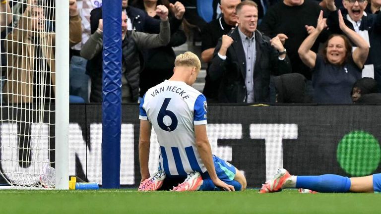 Jan Paul van Hecke deflected into his own net to give Spurs a late leveller at Brighton