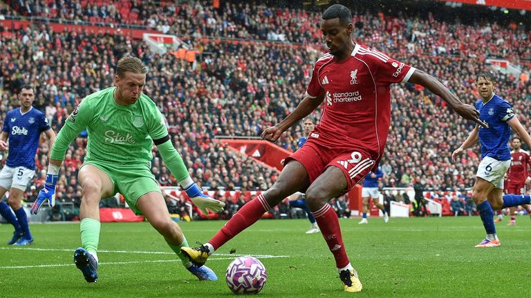 Alexander Isak is denied by Jordan Pickford