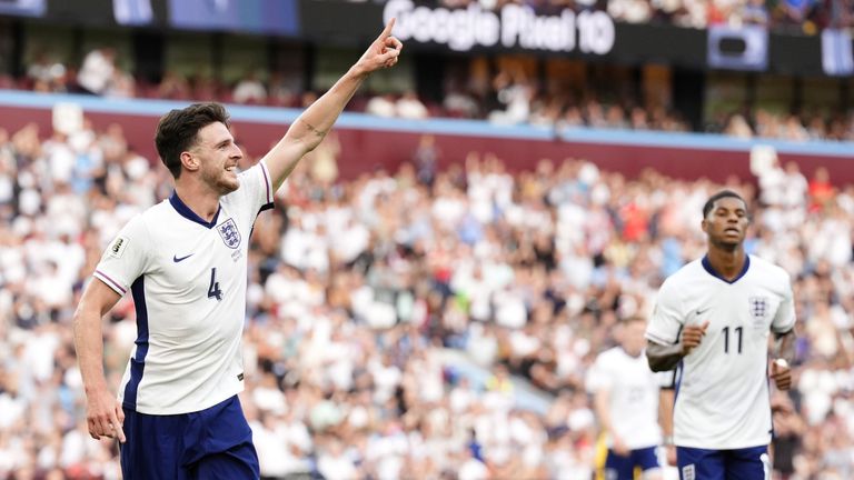 Declan Rice celebrates scoring against Andorra