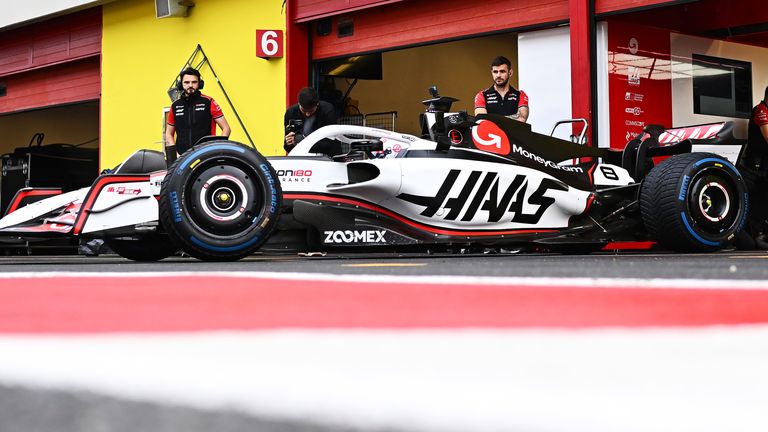 Grosjean rolls out of the garage at Mugello (Haas F1 Team inage)