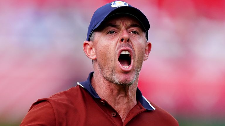 Rory McIlroy roars on day two of the Ryder Cup