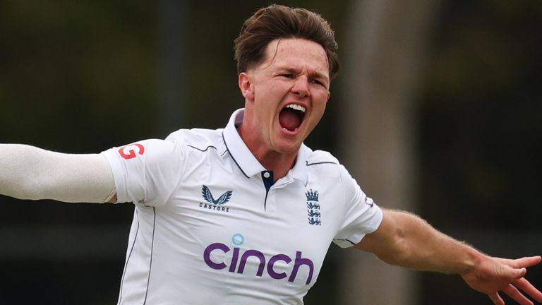 Fast bowler Sonny Baker celebrates after taking a wicket for England Lions (Getty Images)
