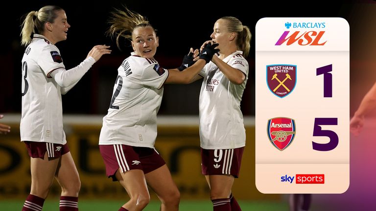 Highlights of the Women&#39;s Super League match between West Ham United and Arsenal. 