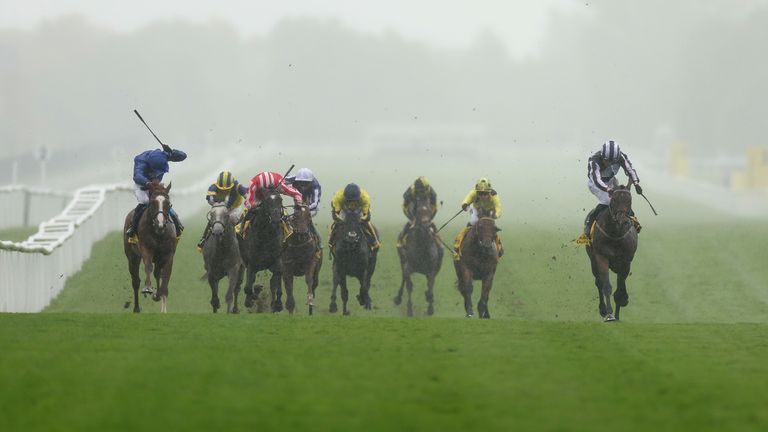 Words Of Truth ridden by William Buick (left) on their way to winning the Dubai Duty Free Mill Reef Stakes