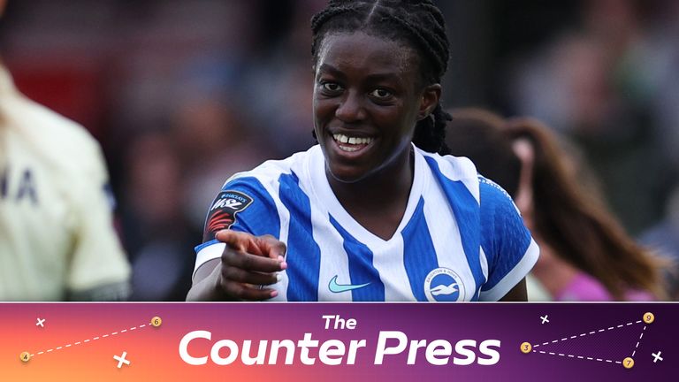 Michelle Agyemang celebrates after scoring for Brighton against Everton