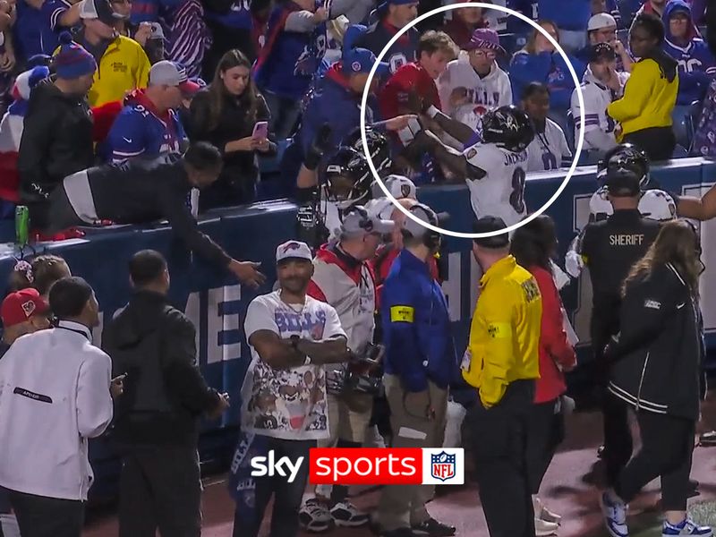 During DeAndre Hopkins' touchdown celebration, Lamar Jackson shoved a fan after his helmet was slapped.