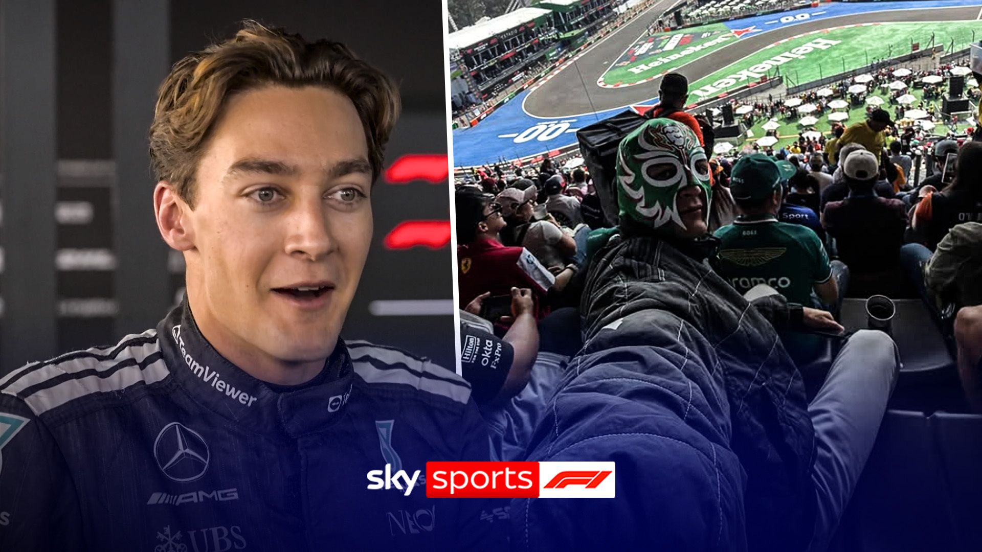 Russell watches first practice disguised in the grandstand!