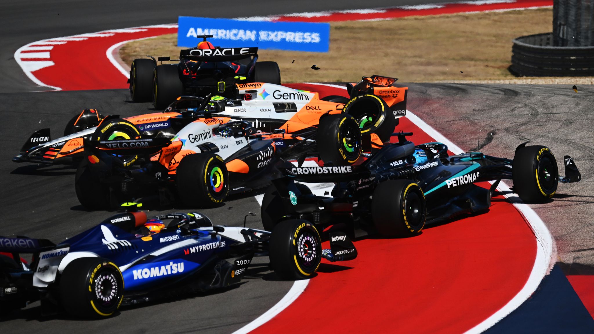 United States GP Sprint: Lando Norris, Oscar Piastri crash out in McLaren start disaster as Max Verstappen cashes in to win | F1 News | Sky Sports