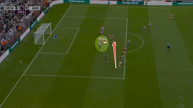 Gyokeres pinned both Newcastle centre-backs, allowing Leandro Trossard to cross for Eberechi Eze in space