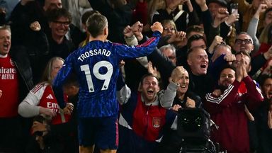 Leandro Trossard celebrates after giving Arsenal the lead at Fulham