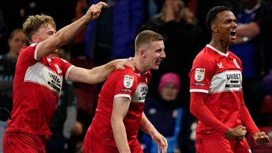 Morgan Whittaker celebrates scoring Middlesbrough's second goal against Ipswich