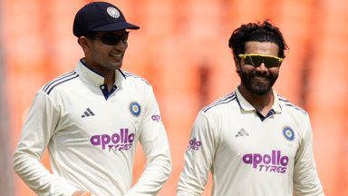 India's captain Shubman Gill (left) and Ravindra Jadeja celebrates the dismissal of West Indies' Johann Layne