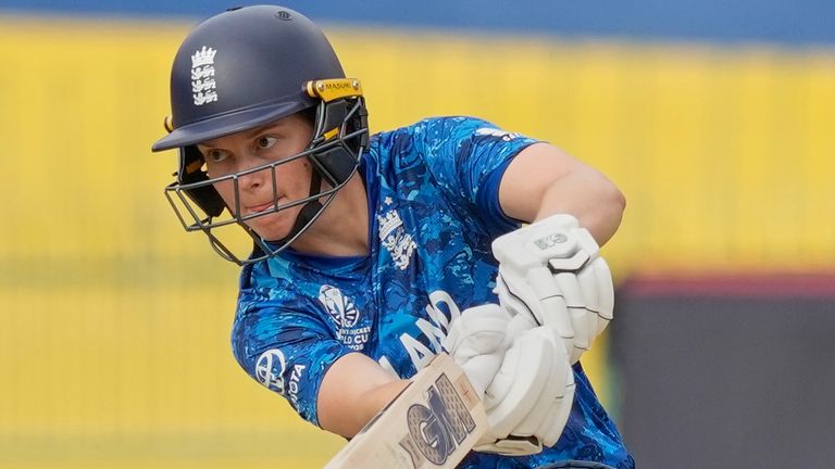 England's Amy Jones hits a boundary during the ICC Women's Cricket World Cup (Associated Press)