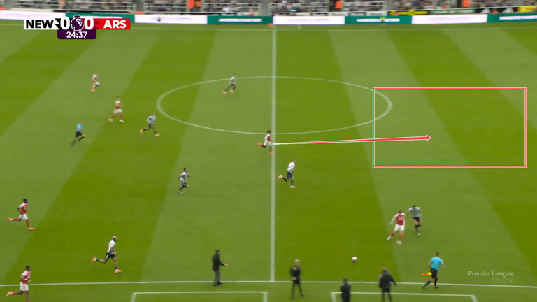 Arsenal went on to exploit that space, with Leandro Trossard hitting the post