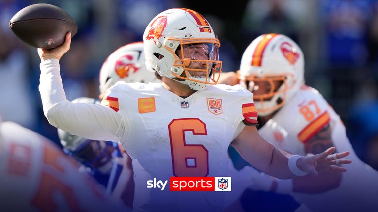 Tampa Bay Buccaneers quarterback Baker Mayfield threads a needle on a 20-yard touchdown pass to wide receiver Emeka Egbuka