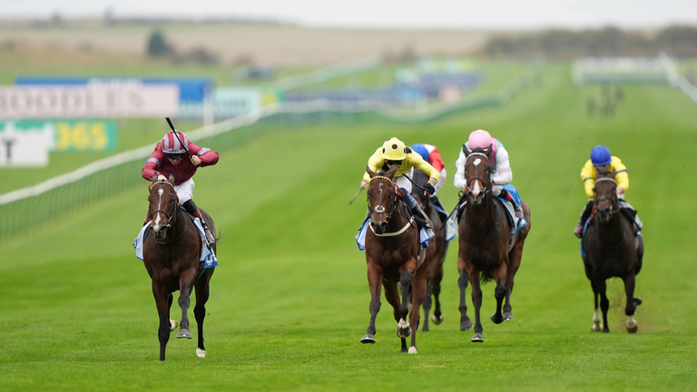 Beauvatier ridden by Alexis Pouchin (left) on their way to winning the Thoroughbred Industry Employee Awards Challenge Stakes