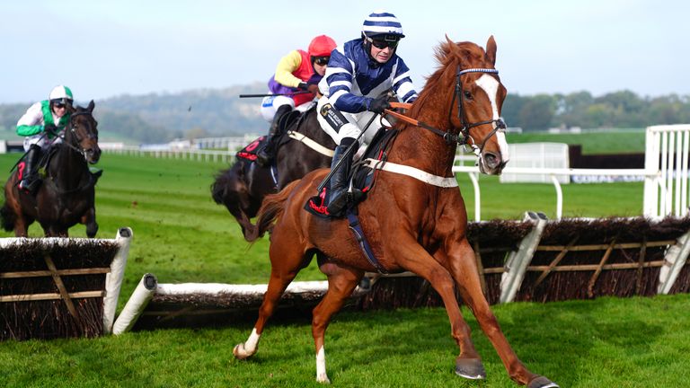Celtic Dino ridden by Dylan Johnston on their way to winning the the DragonBet 'Welsh Champion' Hurdle at Chepstow