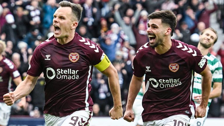 Hearts beat Celtic 3-1 to extend their lead at the top of the Premiership table to eight points