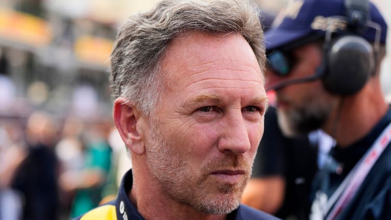 Red Bull team principal Christian Horner walks through the pits after the qualifying session ahead of the Formula One Monaco Grand Prix race at the Monaco racetrack in Monaco, Saturday, May 24, 2025. (AP Photo/Manu Fernandez)