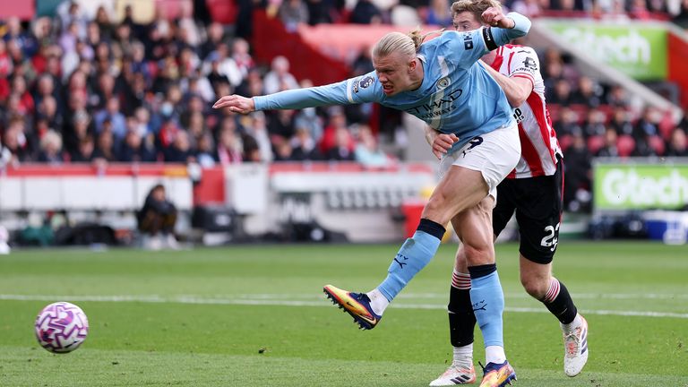 Erling Haaland fires in the winner against Brentford