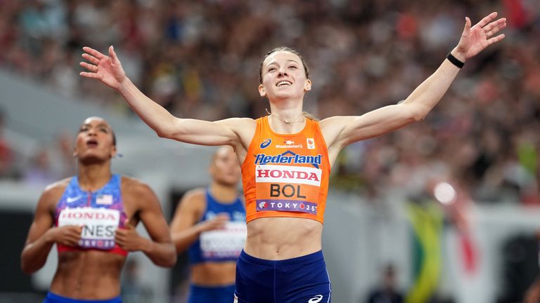 Femke Bol winning the 400m hurdles at the World Athletics Championships in Tokyo