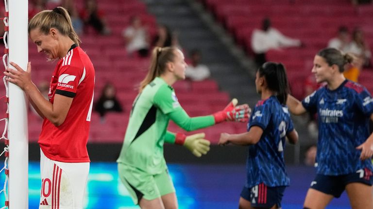 Benfica's Caroline Moller reacts after missing a scoring chance against Arsenal in the Women's Champions League