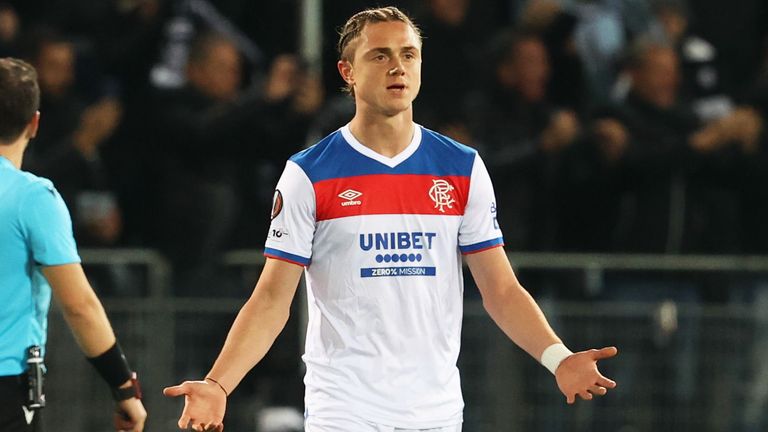 Rangers' Thelo Aasgaard after going a goal behind against Sturm Graz
