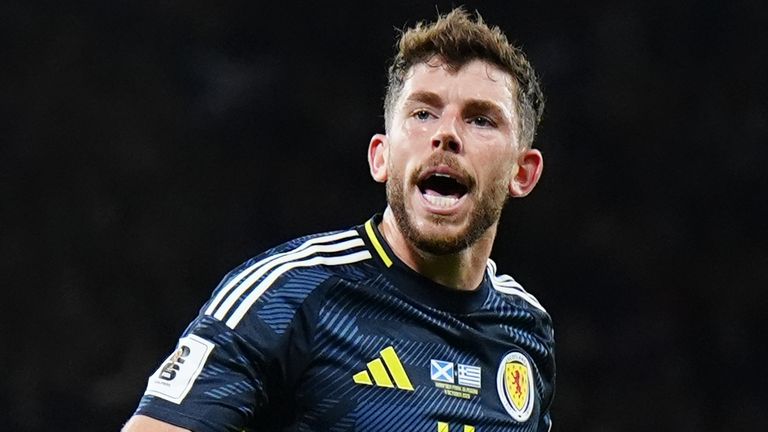 Ryan Christie celebrates after scoring a goal against Greece