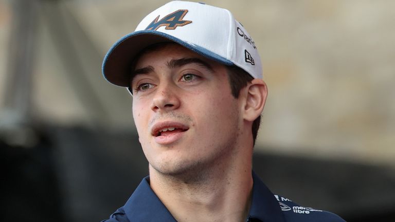 AUSTIN, TX - OCTOBER 18: BWT Alpine Formula One Team driver Franco Colapinto (43) of Argentina throws hats to fans during a driver question and answer session before the Sprint race of the Formula 1 MSC Cruises United States Grand Prix on October 18, 2025, at Circuit of the Americas in Austin, Texas. (Photo by David Buono/Icon Sportswire) (Icon Sportswire via AP Images)