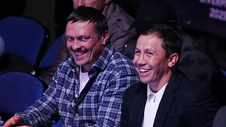 Golovkin watches the World Boxing championship with undisputed heavyweight champion Oleksandr Usyk.