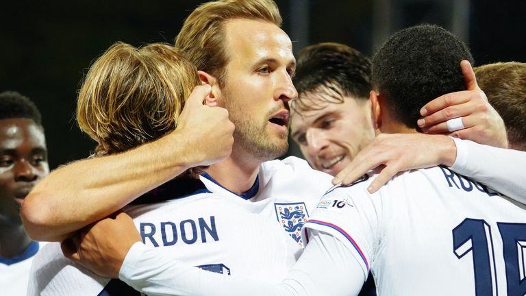 Harry Kane scored England's second and third goals in their 5-0 win against Latvia