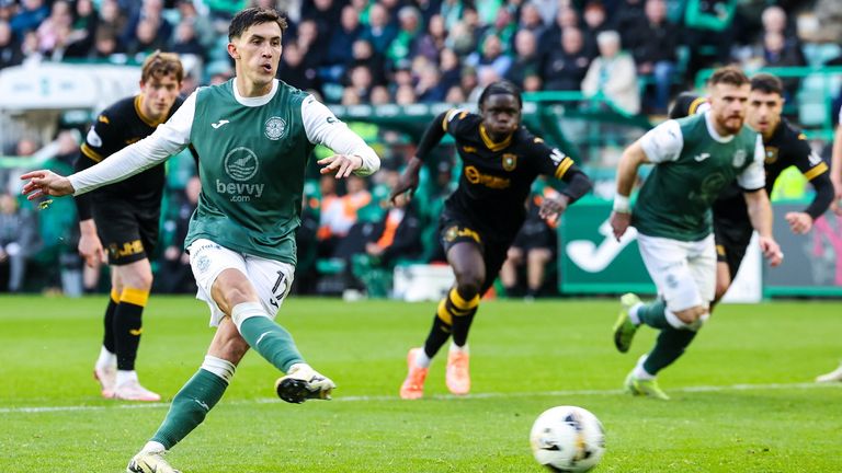 Jamie McGrath doubled Hibs' lead from the penalty spot
