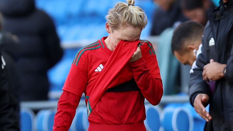 Jess Fishlock was in tears as she left the pitch as a Wales Women player for the last time