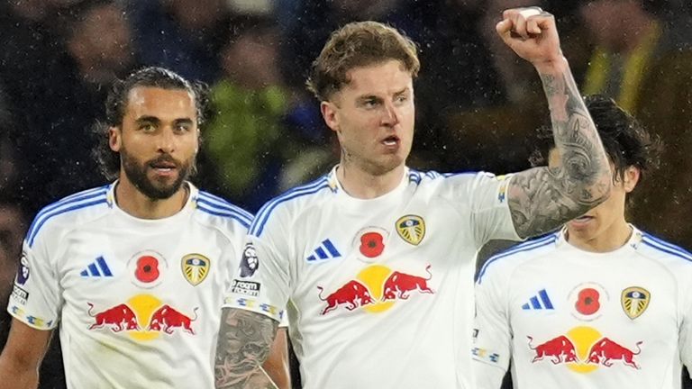 Leeds United's Joe Rodon celebrates scoring his side's second goal against West Ham