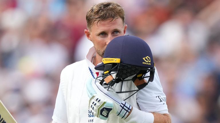 England's Joe Root celebrates a Test century (Associated Press)