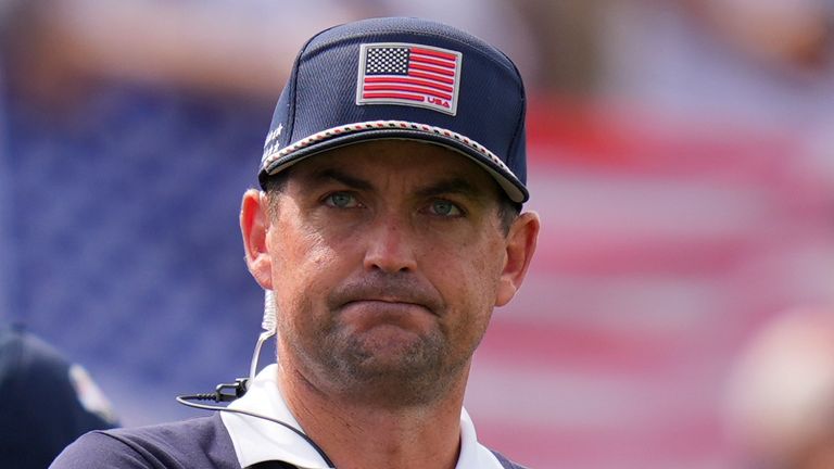 United States captain Keegan Bradley watches on the first hole at Bethpage Black
