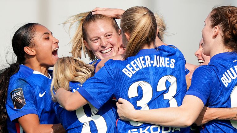 Keira Walsh is mobbed by team-mates after scoring the opening goal of the game