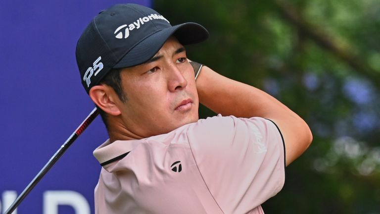 Keita Nakajima plays a shot at the 2025 DP World India Championship (Associated Press)