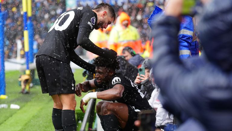 Mohammed Kudus celebrates his goal that put Spurs in front at Leeds