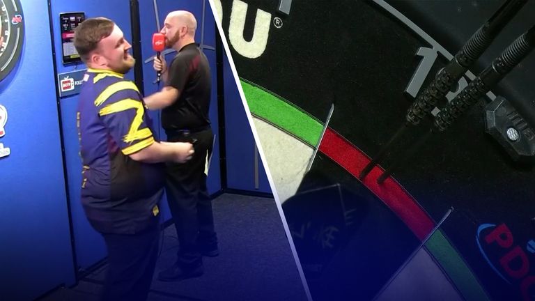 Luke Littler takes out an 97 finish by hitting to double 18s to claim victory over Stephen Bunting in the 2025 Players Championship. Images: PDC