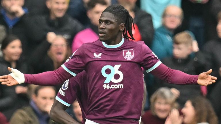 Loum Tchaouna celebrates after doubling Burnley's advantage against Leeds