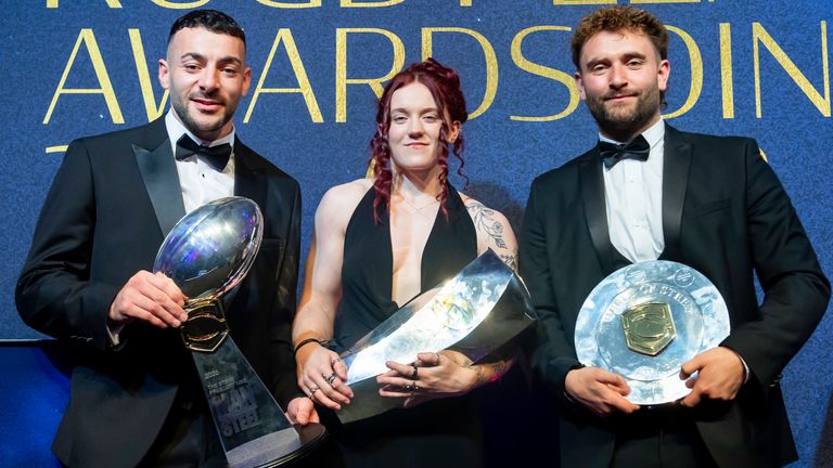 Rugby League Awards Dinner 2025 - Man, Woman and Wheels of Steel winners Jake Connor, Eva Hunter & Joe Coyd.