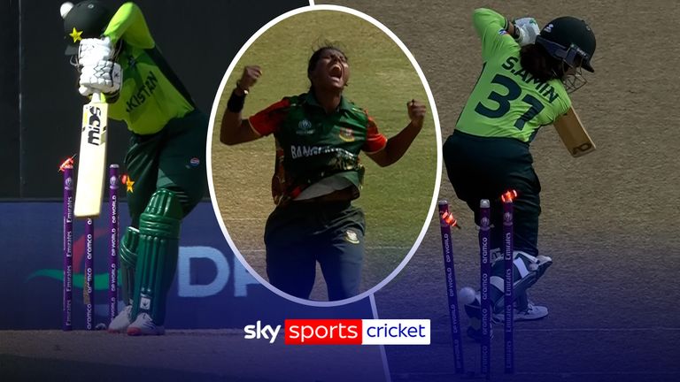 Marufa Akter bowling against Pakistan for Bangladesh in the ICC Women's ODI World Cup