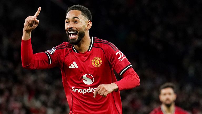 Matheus Cunha celebrates scoring Man Utd's first goal of the game